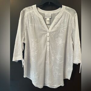 NWOT Alfred Dunner Floral Embroidered 3/4 Sleeve Top